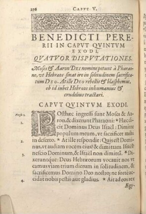Benedicti Pererii In Capvt Qvintvm Exodi, Qvatvor Dispvtationes.