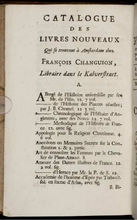 Catalogue des Livres Nouveaux