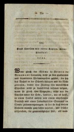 XXI. Seyd sparsam mit euren Kohlen, meine Kinder! 1783