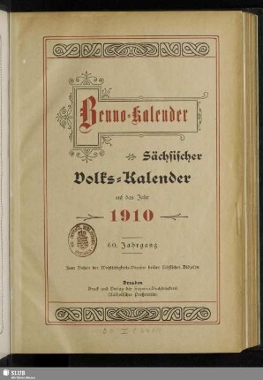 60.1910: Benno-Kalender : sächsischer Volks-Kalender auf das Jahr ...