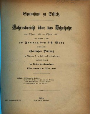 Jahresbericht : über das Schuljahr von Ostern ... bis Ostern ... 1876/77