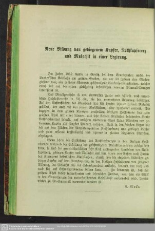 Neue Bildung von gediegenem Kupfer, Rothkupfererz und Malachit in einer Legirung