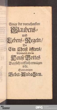 Glaubens- und Lebens-Regeln.