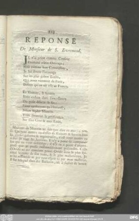 Reponse De Monsieur de S. Evremond.