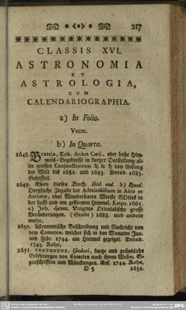 Classis XVI. Astronomia Et Astrologia, Cum Calendariographia