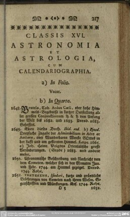 Classis XVI. Astronomia Et Astrologia, Cum Calendariographia