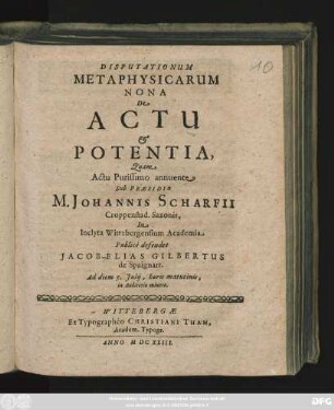 Disputationum Metaphysicarum Nona De Actu & Potentia,