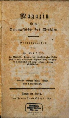 Magazin für die Naturgeschichte des Menschen. 2,1. 1789