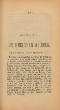 Artículo XVIII. Un tercero en discordia