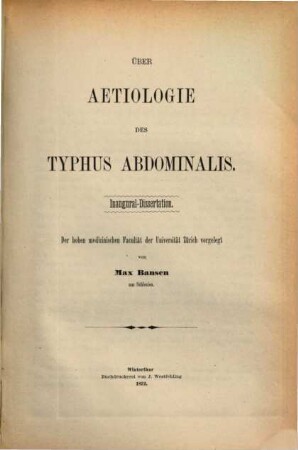 Ueber Aetiologie des Typhus abdominalis