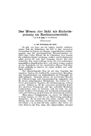 Das Wesen der Zahl als Einheitsprinzip im Rechenunterricht : (Fortsetzung)