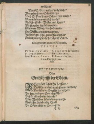 Epitaphium Oder Grabschrifft der Götzen.
