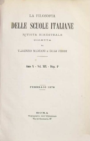 La filosofia delle scuole italiane : rivista bimestrale. 1879, Vol. 19 = Anno 10