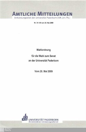 Wahlordnung für die Wahl zum Senat an der Universität Paderborn : vom 20. Mai 2009