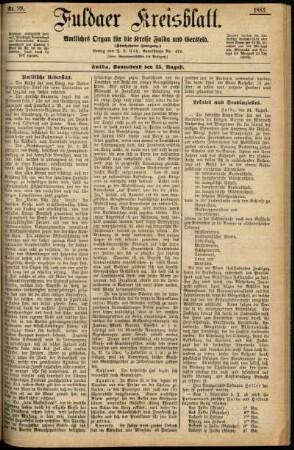 Ausgabe vom Samstag, den 25. August 1883.