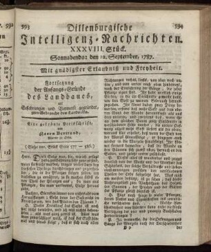 XXXVIII. Stück. Sonnabends: den 22. September, 1787.