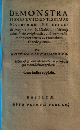 Demonstrationes Evidentissimae Doctrinae De Essentia imaginis dei & Diaboli, iustitiaeq[ue] ac iniustitiae originalis : Demonstrationes Evidentissimae Doctrinae De Essentia imaginis dei & Diaboli, iustitiaeq[ue] ac iniustitiae originalis
