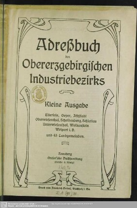 1910: Adreßbuch des obererzgebirgischen Industriebezirks