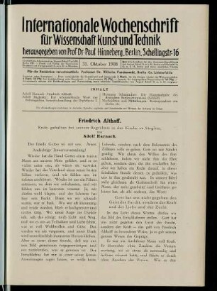 Friedrich Althoff. Rede, gehalten bei seinem Begräbnis in der Kirche zu Steglitz, von Adolf Harnack