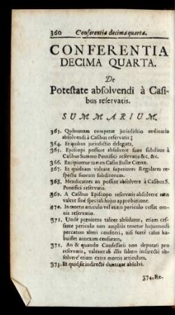 Conferentia Decima Quarta. De Potestate absolvendi à Casibus reservatis