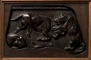 Bronzerelief, Bär schlägt Stier, nach antikem Vorbild, Italien, 16. Jahrhundert