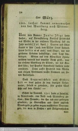 6ter März. 1522. Luther kommt unvermuthet von der Wartburg nach Wittenberg
