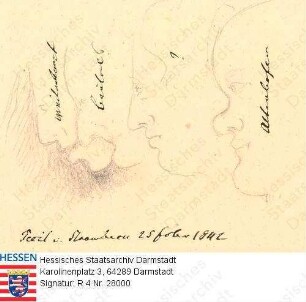 N.N., Profilskizze von 4 Männerköpfen / rechte Kopfbilder / teilweise identifiziert, sign.