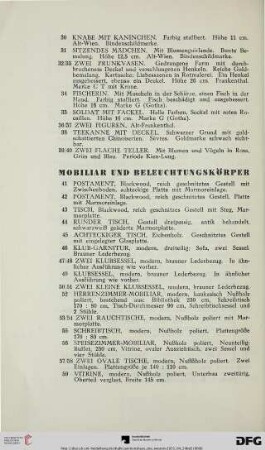 Mobiliar und Beleuchtungskörper (Nr. 41-170)