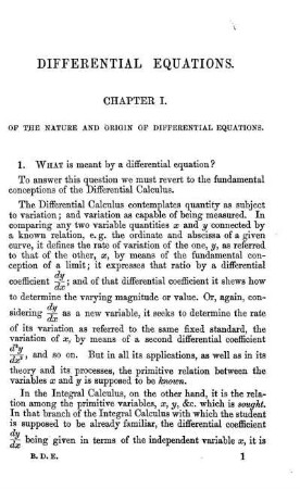 Chapter I - III. On the nature and origin of equations. Equations of the first order. Exact Differential equations of the first degree.