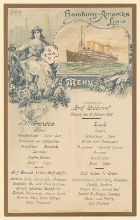 Menükarte : II. Frühstück, Postdampfer "Graf Waldersee"