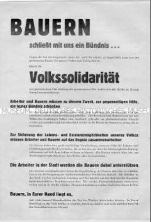 Aufruf an die Bauern zur Solidarität mit der notleidenen Stadtbevölkerung