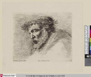 [Kopfstudie eines alten Mannes mit Lorbeerkranz im Profil; Tête de vieillard avec barbe ...; Study of the head of an old man ...]