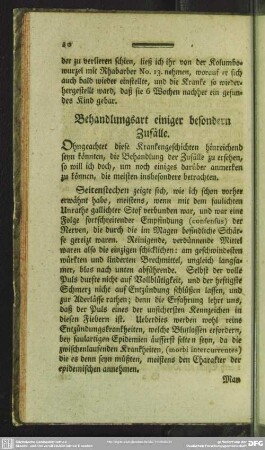 Behandlungsart einiger besondern Zufälle