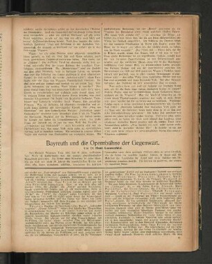 Bayreuth und die Opernbühne der Gegenwart. Von Dr. Hans Loewenfeld.