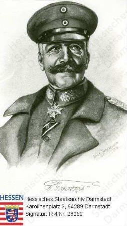Francois, Kurt v. (1853-1931) / Porträt in Uniform, rechtsvorblickendes Brustbild mit faks. Unterschrift