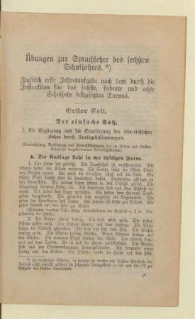 Übungen zur Sprachlehre des sechsten Schuljahres
