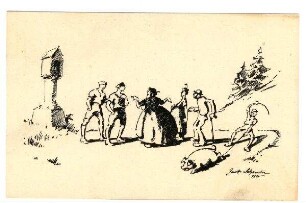 Postkarten mit humoristischen Zeichnungen aus dem Alpenkrieg, jeweils mit Zensurvermerk 06.12.1915: (Straßenszene)