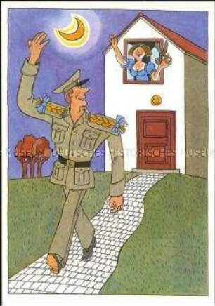 Humoristische Postkartenserie mit NVA-Motiven, Fallschirmspringer