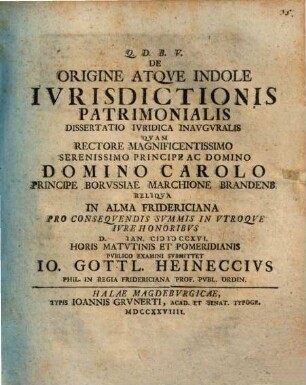 De origine atque indole iurisdictionis patrimonialis diss. iur. inaug.
