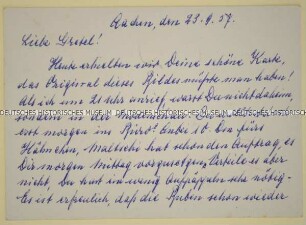 Brief an die Journalistin Margarete Pirich von ihren Eltern mit Gesundheitstipps