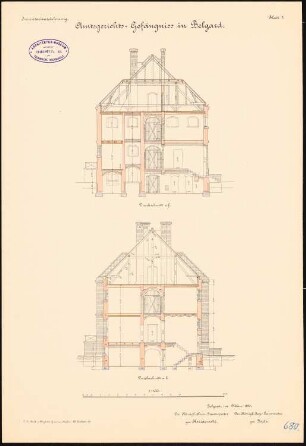 Amtsgerichts- und Gefängnisgebäude, Belgard: Amtsgerichts-Gefängnis Querschnitte 1:100