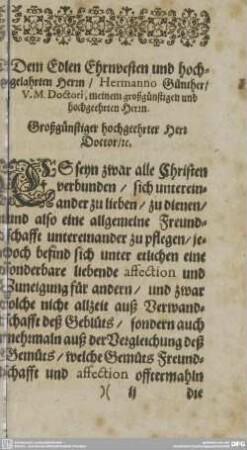 Dem Edlen Ehrnvesten und hochgelahrten Herrn / Hermanno Günther / V. M. Doctori,