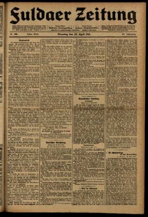 Erste Ausgabe vom Dienstag, den 29. April 1913.