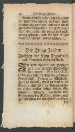 Der Ewige Frieden Zwischen der Kron Franckreich und Gemeiner Eydgenoßschafft