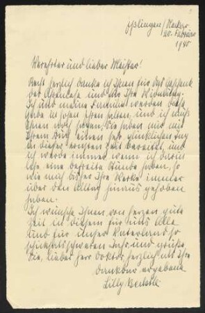 Brief von Lilly Bechtle an Gerhart Hauptmann