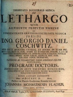 Diss. inaug. med. de lethargo