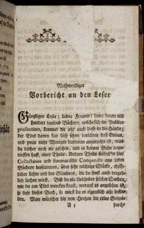 Nothwendiger Vorbericht an den Leser.