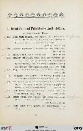 A. Römische und Fränkische Antiquitäten (Nr. 200-325)