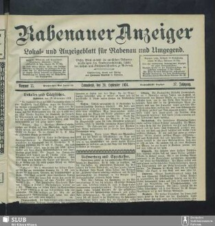 Rabenauer Anzeiger : Lokal- und Anzeigeblatt für Rabenau und Umg.