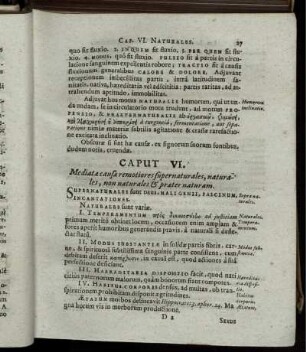 Caput VI. Mediatae causae remotiores supernaturales, naturales, non naturales & praeter naturam